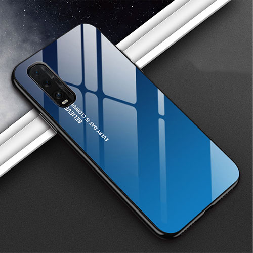 Silicone Frame Mirror Rainbow Gradient Case Cover H02 for Oppo Find X2 Blue