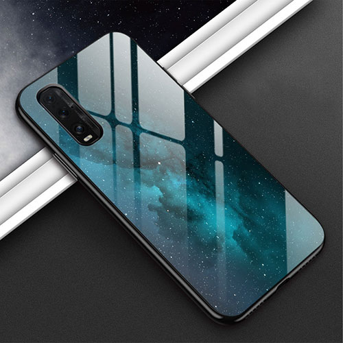 Silicone Frame Mirror Rainbow Gradient Case Cover H02 for Oppo Find X2 Cyan