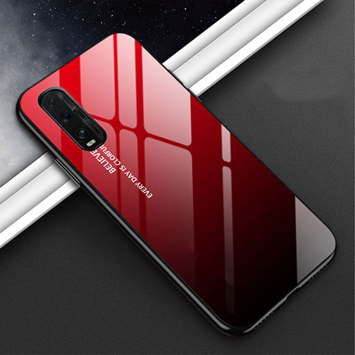 Silicone Frame Mirror Rainbow Gradient Case Cover H02 for Oppo Find X2 Red