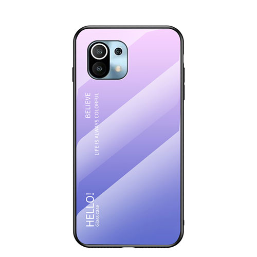 Silicone Frame Mirror Rainbow Gradient Case Cover H02 for Xiaomi Mi 11 Lite 5G Clove Purple