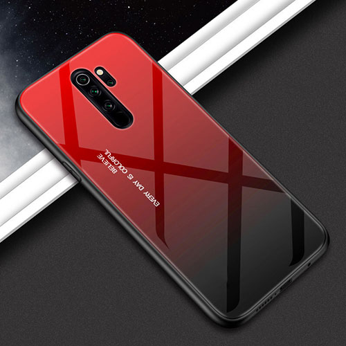 Silicone Frame Mirror Rainbow Gradient Case Cover H02 for Xiaomi Redmi Note 8 Pro Red