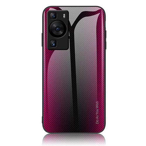 Silicone Frame Mirror Rainbow Gradient Case Cover JM1 for Huawei P60 Pro Hot Pink