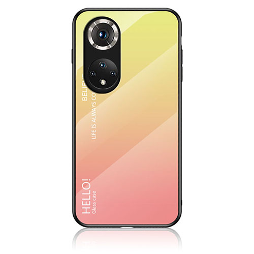 Silicone Frame Mirror Rainbow Gradient Case Cover LS1 for Huawei Honor 50 Pro 5G Yellow