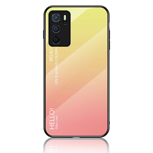 Silicone Frame Mirror Rainbow Gradient Case Cover LS1 for Oppo A16 Yellow