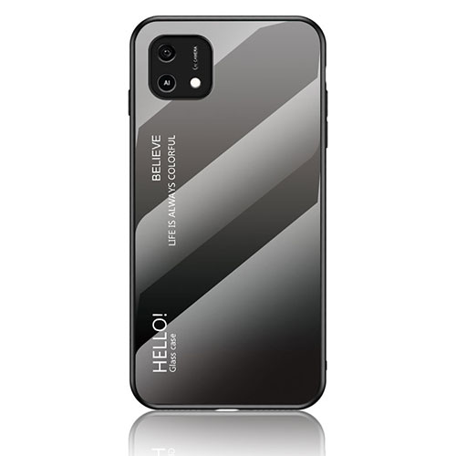 Silicone Frame Mirror Rainbow Gradient Case Cover LS1 for Oppo A16e Dark Gray