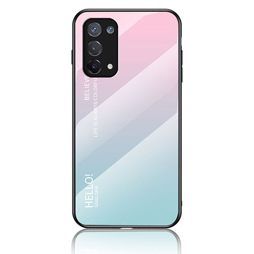 Silicone Frame Mirror Rainbow Gradient Case Cover LS1 for Oppo A74 4G Cyan