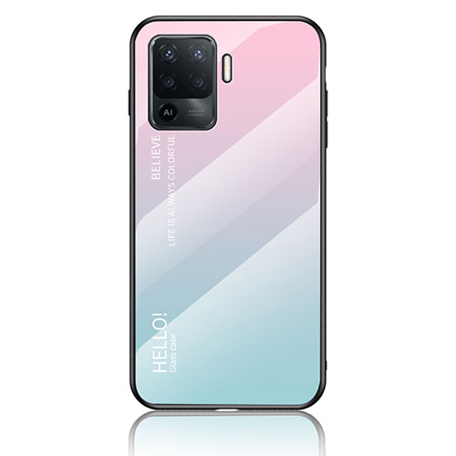 Silicone Frame Mirror Rainbow Gradient Case Cover LS1 for Oppo A94 4G Cyan