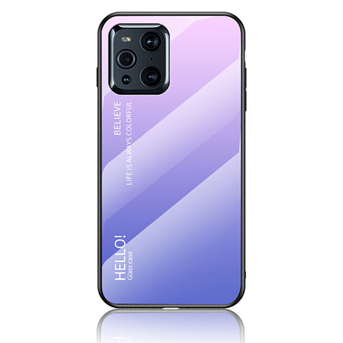 Silicone Frame Mirror Rainbow Gradient Case Cover LS1 for Oppo Find X3 Pro 5G Clove Purple