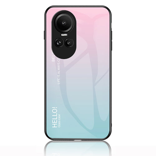 Silicone Frame Mirror Rainbow Gradient Case Cover LS1 for Oppo Reno10 Pro 5G Cyan