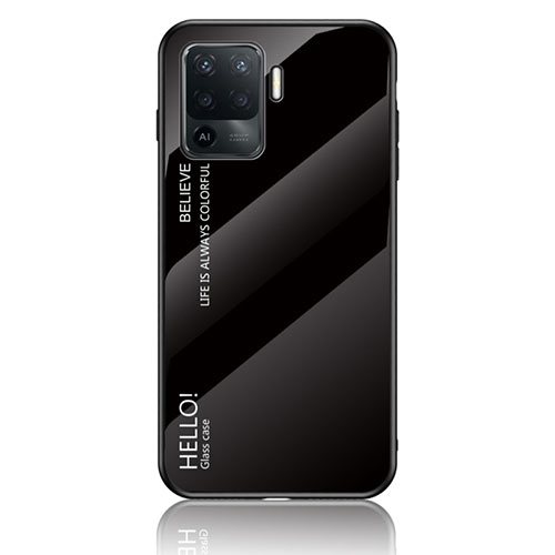 Silicone Frame Mirror Rainbow Gradient Case Cover LS1 for Oppo Reno5 Lite Black