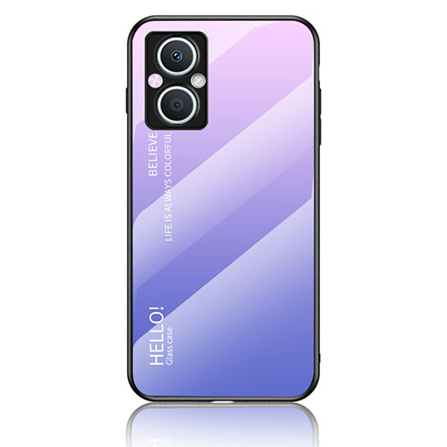 Silicone Frame Mirror Rainbow Gradient Case Cover LS1 for Oppo Reno7 Lite 5G Clove Purple