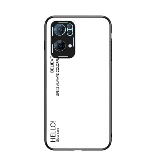 Silicone Frame Mirror Rainbow Gradient Case Cover LS1 for Oppo Reno7 Pro 5G White