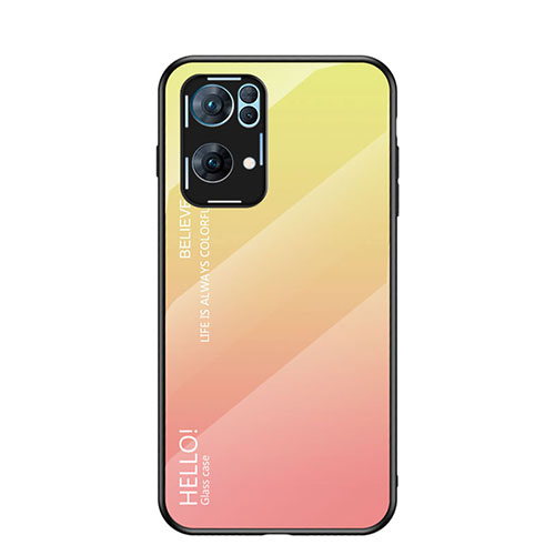 Silicone Frame Mirror Rainbow Gradient Case Cover LS1 for Oppo Reno7 Pro 5G Yellow