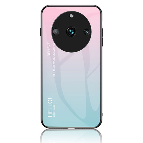 Silicone Frame Mirror Rainbow Gradient Case Cover LS1 for Realme 11 Pro 5G Cyan