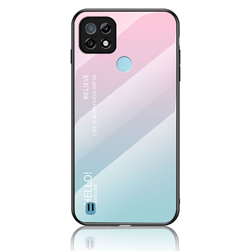 Silicone Frame Mirror Rainbow Gradient Case Cover LS1 for Realme C21 Cyan