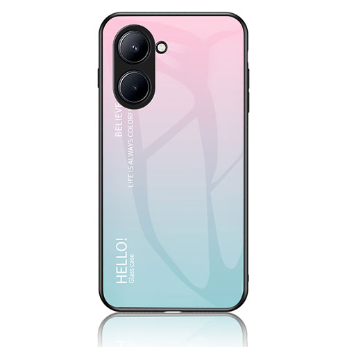 Silicone Frame Mirror Rainbow Gradient Case Cover LS1 for Realme C33 Cyan