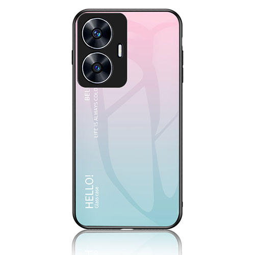 Silicone Frame Mirror Rainbow Gradient Case Cover LS1 for Realme C55 Cyan