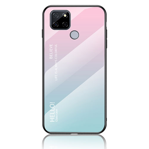 Silicone Frame Mirror Rainbow Gradient Case Cover LS1 for Realme Q2i 5G Cyan