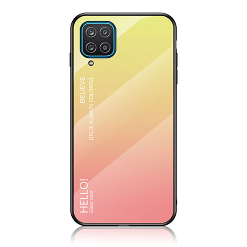 Silicone Frame Mirror Rainbow Gradient Case Cover LS1 for Samsung Galaxy A12 Nacho Yellow