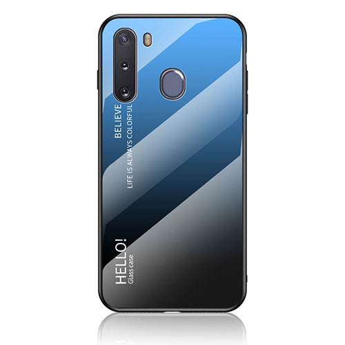 Silicone Frame Mirror Rainbow Gradient Case Cover LS1 for Samsung Galaxy A21 European Blue