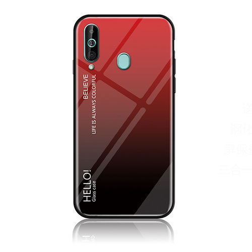 Silicone Frame Mirror Rainbow Gradient Case Cover LS1 for Samsung Galaxy A60 Red