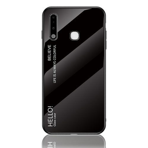 Silicone Frame Mirror Rainbow Gradient Case Cover LS1 for Samsung Galaxy A70E Black
