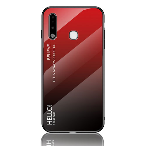 Silicone Frame Mirror Rainbow Gradient Case Cover LS1 for Samsung Galaxy A70E Red