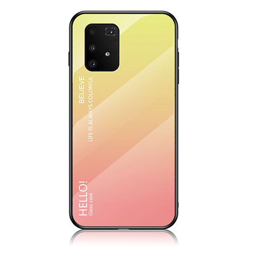 Silicone Frame Mirror Rainbow Gradient Case Cover LS1 for Samsung Galaxy A91 Yellow