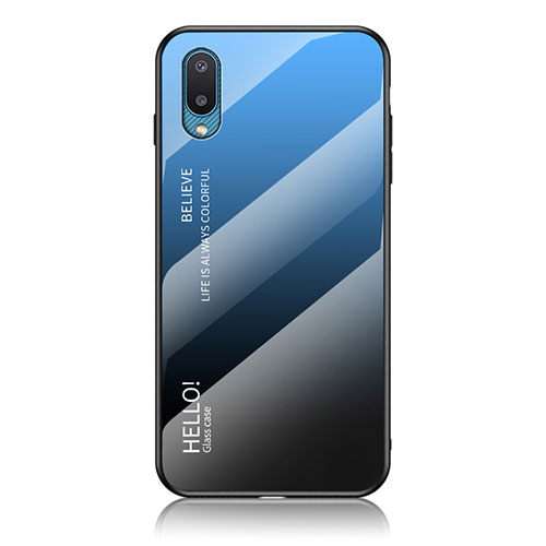 Silicone Frame Mirror Rainbow Gradient Case Cover LS1 for Samsung Galaxy M02 Blue