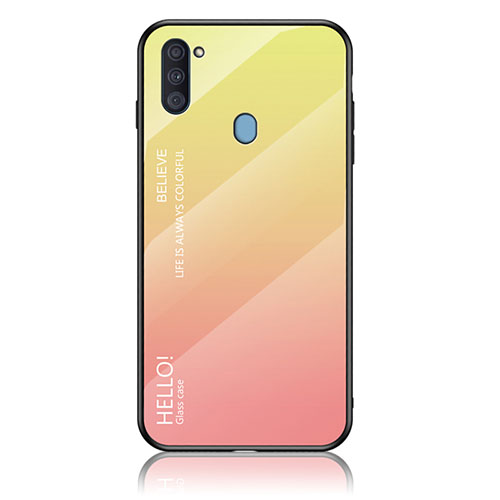 Silicone Frame Mirror Rainbow Gradient Case Cover LS1 for Samsung Galaxy M11 Yellow