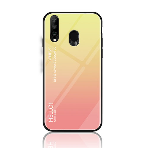 Silicone Frame Mirror Rainbow Gradient Case Cover LS1 for Samsung Galaxy M30 Yellow