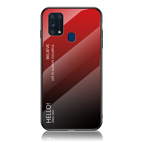 Silicone Frame Mirror Rainbow Gradient Case Cover LS1 for Samsung Galaxy M31 Prime Edition Red