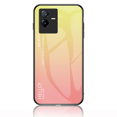 Silicone Frame Mirror Rainbow Gradient Case Cover LS1 for Vivo iQOO Z6x Yellow