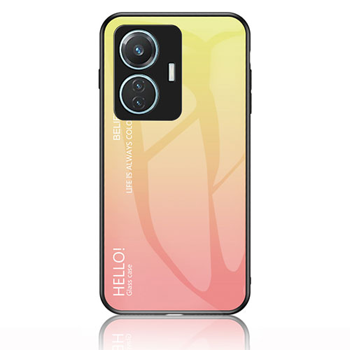 Silicone Frame Mirror Rainbow Gradient Case Cover LS1 for Vivo T1 4G Yellow