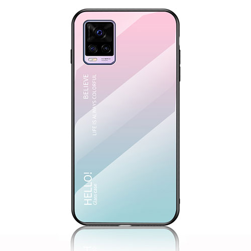 Silicone Frame Mirror Rainbow Gradient Case Cover LS1 for Vivo V20 (2021) Cyan