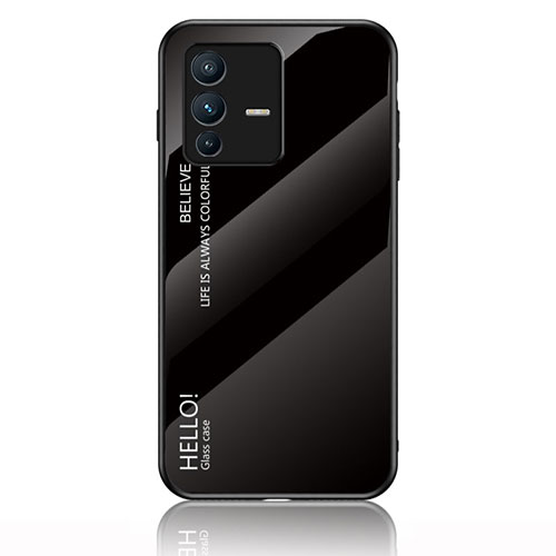 Silicone Frame Mirror Rainbow Gradient Case Cover LS1 for Vivo V23 Pro 5G Black