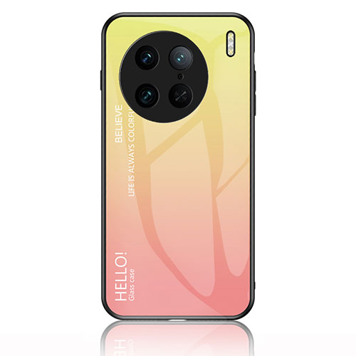 Silicone Frame Mirror Rainbow Gradient Case Cover LS1 for Vivo X90 Pro 5G Yellow