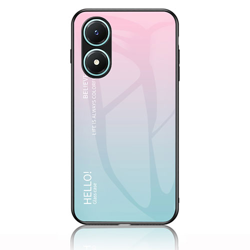 Silicone Frame Mirror Rainbow Gradient Case Cover LS1 for Vivo Y02S Cyan