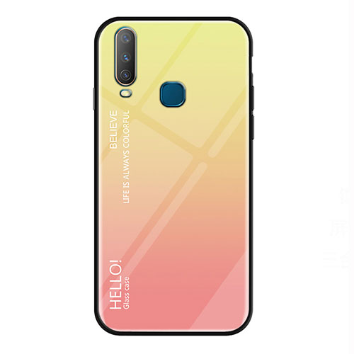 Silicone Frame Mirror Rainbow Gradient Case Cover LS1 for Vivo Y12 Yellow