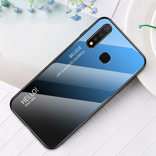 Silicone Frame Mirror Rainbow Gradient Case Cover LS1 for Vivo Y19 Blue