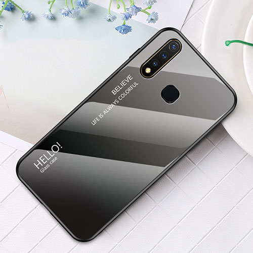 Silicone Frame Mirror Rainbow Gradient Case Cover LS1 for Vivo Y19 Dark Gray