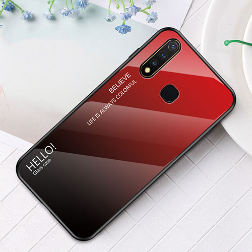 Silicone Frame Mirror Rainbow Gradient Case Cover LS1 for Vivo Y19 Red