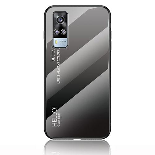 Silicone Frame Mirror Rainbow Gradient Case Cover LS1 for Vivo Y53s NFC Dark Gray