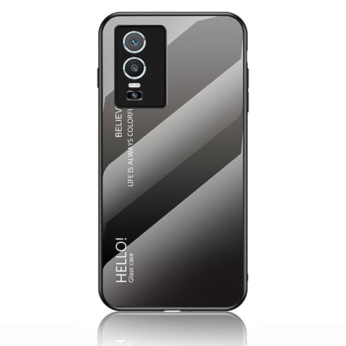 Silicone Frame Mirror Rainbow Gradient Case Cover LS1 for Vivo Y76s 5G Dark Gray