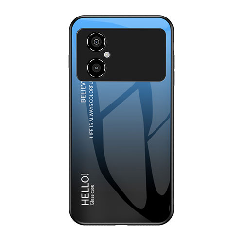Silicone Frame Mirror Rainbow Gradient Case Cover LS1 for Xiaomi Poco M4 5G Blue