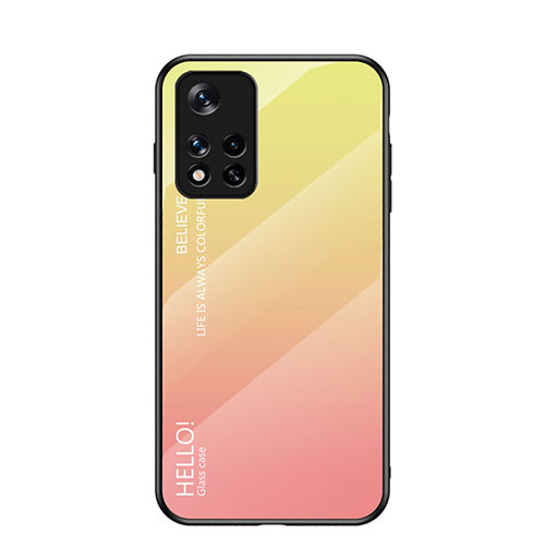 Silicone Frame Mirror Rainbow Gradient Case Cover LS1 for Xiaomi Poco M4 Pro 5G Yellow