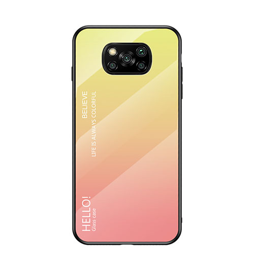 Silicone Frame Mirror Rainbow Gradient Case Cover LS1 for Xiaomi Poco X3 Pro Yellow