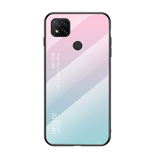 Silicone Frame Mirror Rainbow Gradient Case Cover LS1 for Xiaomi Redmi 9 Activ Cyan