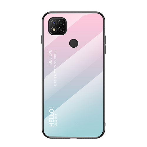 Silicone Frame Mirror Rainbow Gradient Case Cover LS1 for Xiaomi Redmi 9 India Cyan