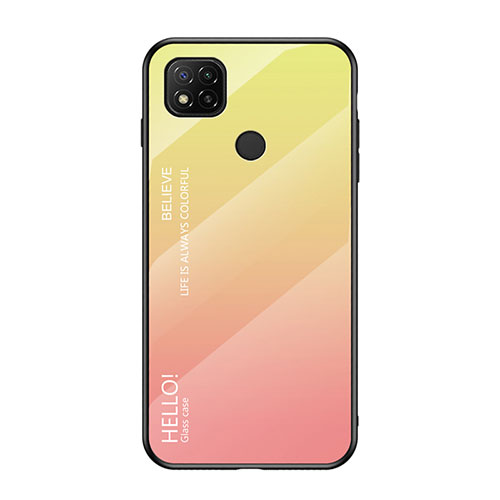 Silicone Frame Mirror Rainbow Gradient Case Cover LS1 for Xiaomi Redmi 9C Yellow